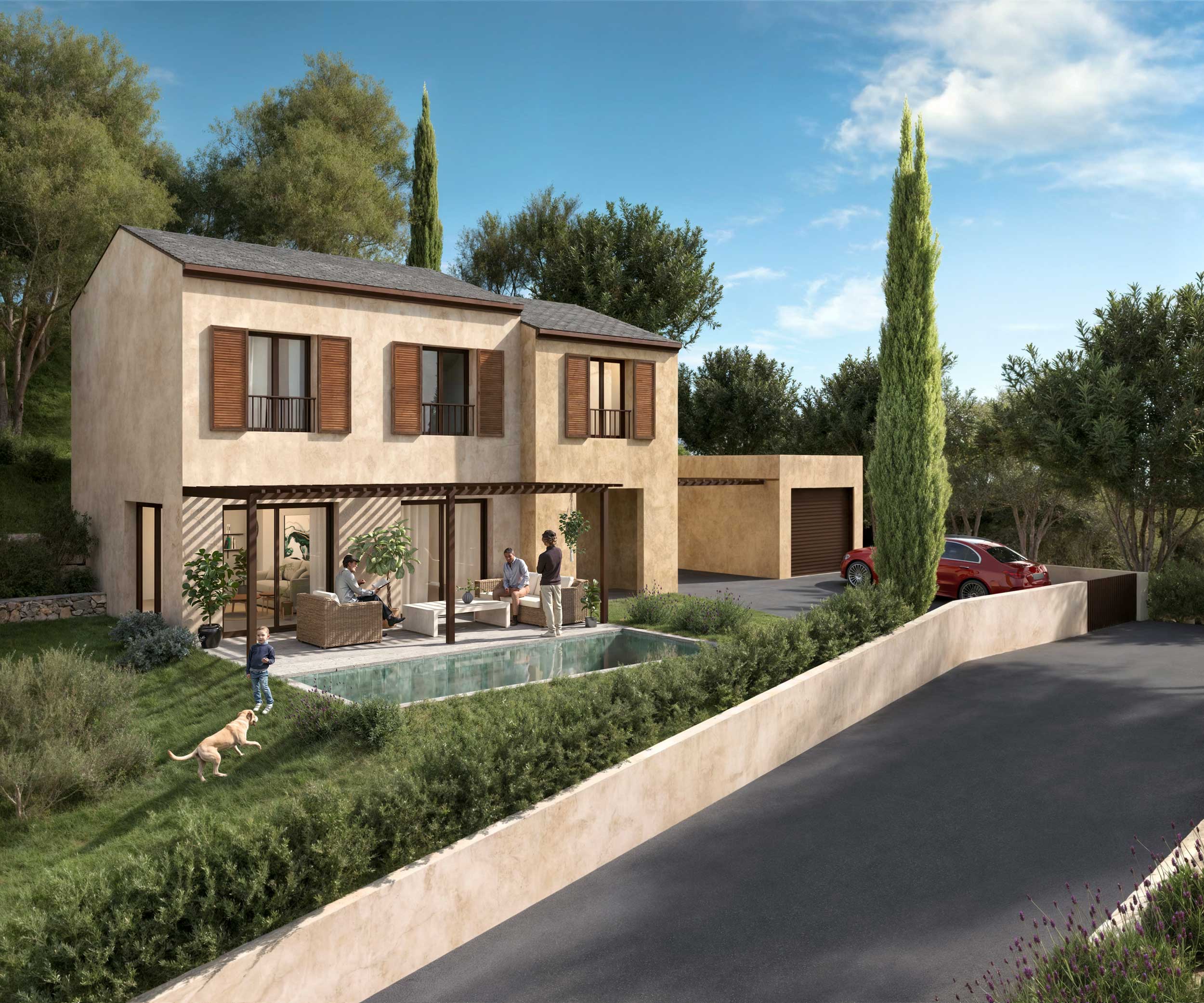 Villa et terrasse paysagée